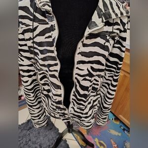 Vintage Zebra Print Jacket Ruched Sleeves Sides/NWOT/Live A Little/SZ L/ Info